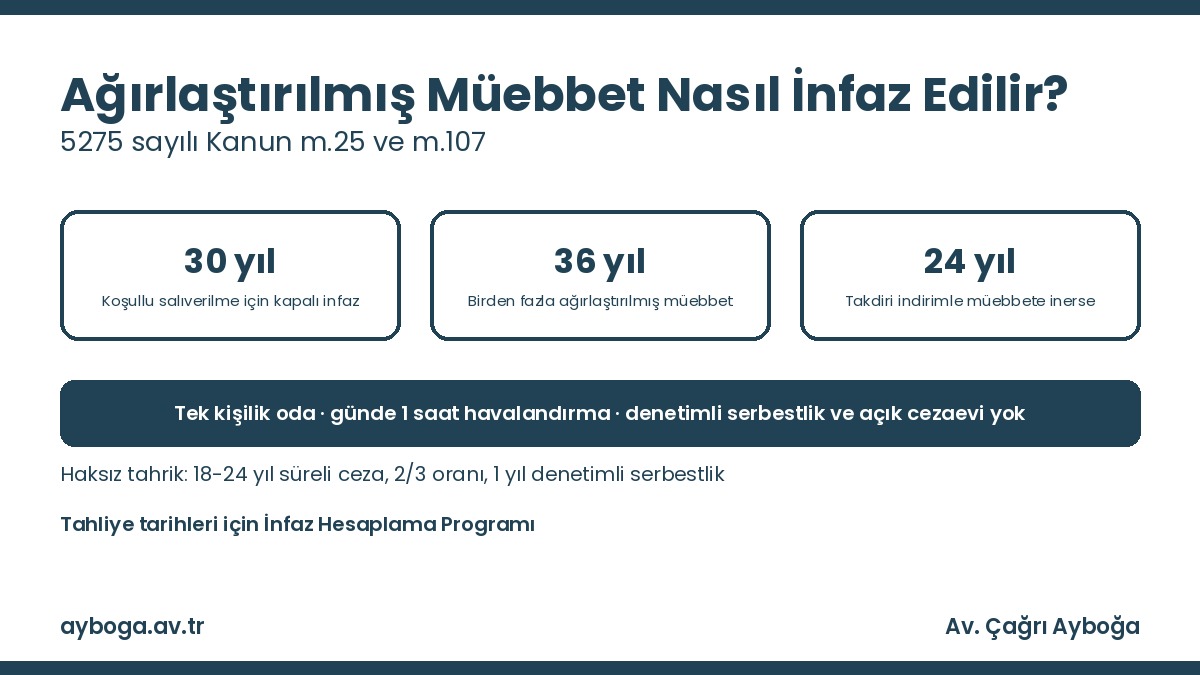 Ağırlaştırılmış müebbet hapis cezasının infazı: 30 yıl, tek kişilik oda, koşullu salıverilme şartları