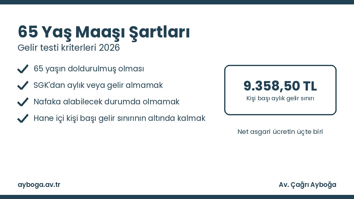 65 yaş maaşı şartları ve gelir testi 2026