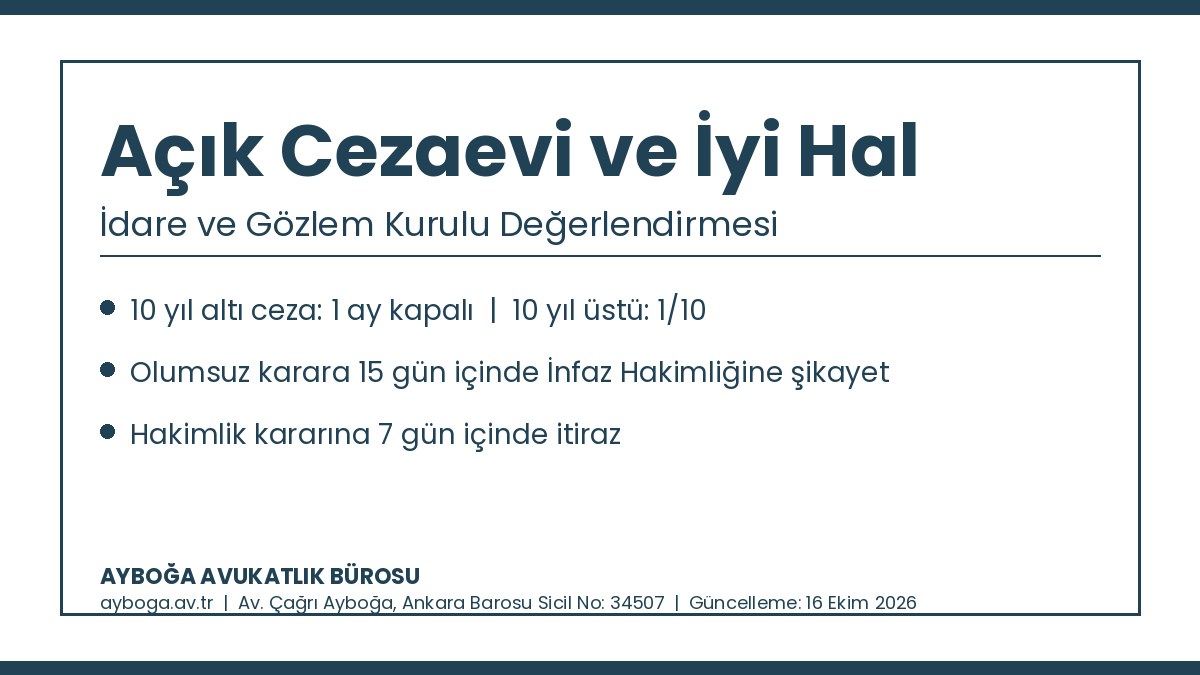 Açık cezaevine ayrılma şartları ve idare ve gözlem kurulu iyi hal değerlendirmesi 2026