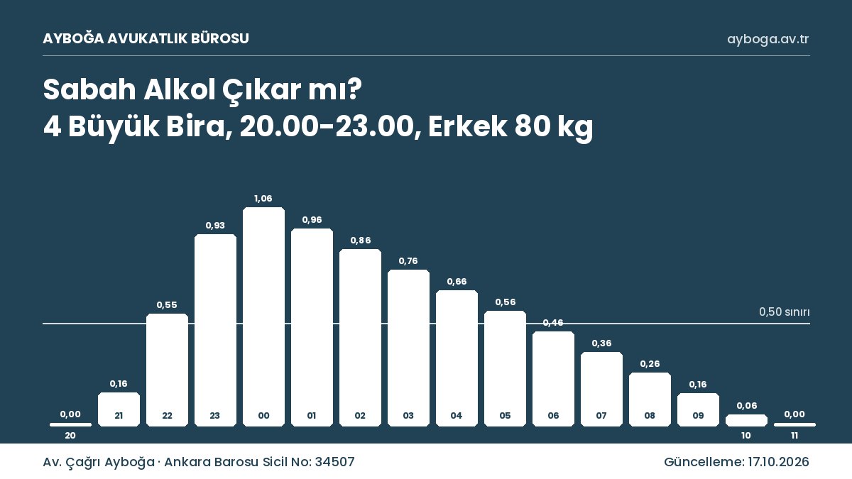 Sabah alkol çıkar mı: gece 4 büyük bira içen 80 kilo erkeğin saat saat temkinli promil değerleri