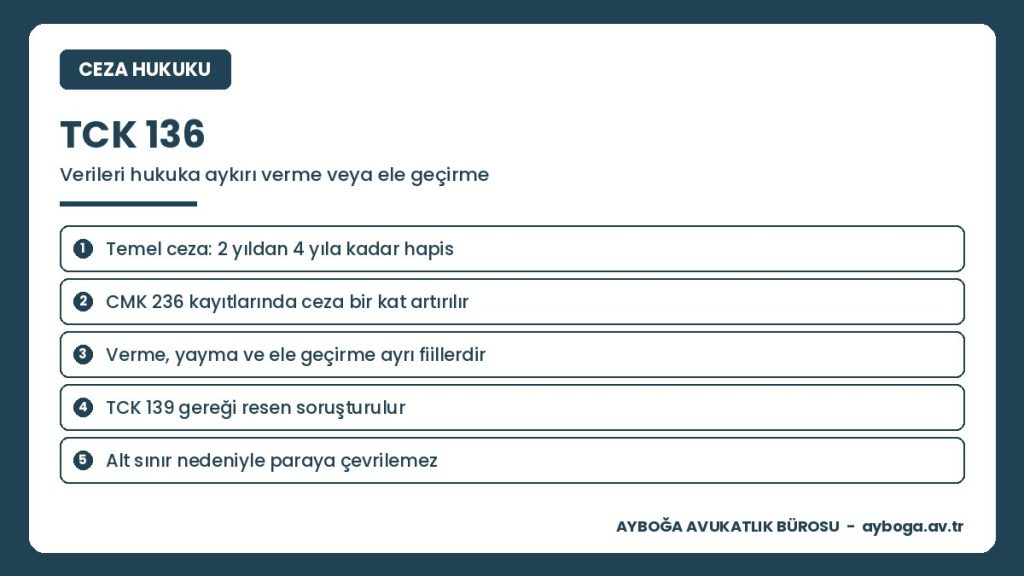 TCK 136 verileri hukuka aykırı verme veya ele geçirme suçu cezası 2026